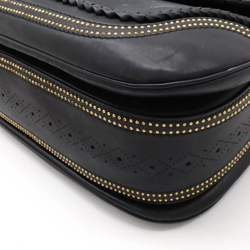 GUCCI New Bamboo Handbag Shoulder Bag Studs Tassel Leather Black 263959 - Picture 4 of 10